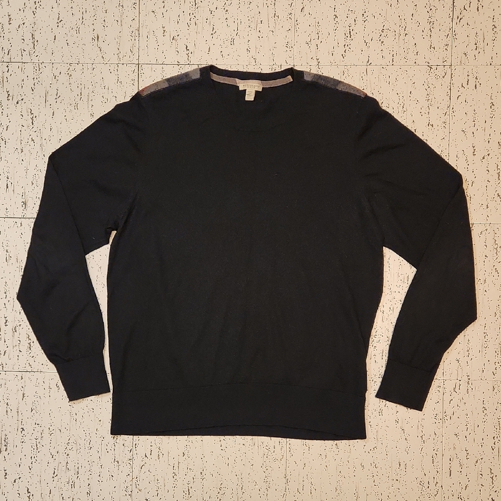 Burberry Brit Cashmere Blend Knit Crewneck Sweater Vintage Y2K Black With Plaid